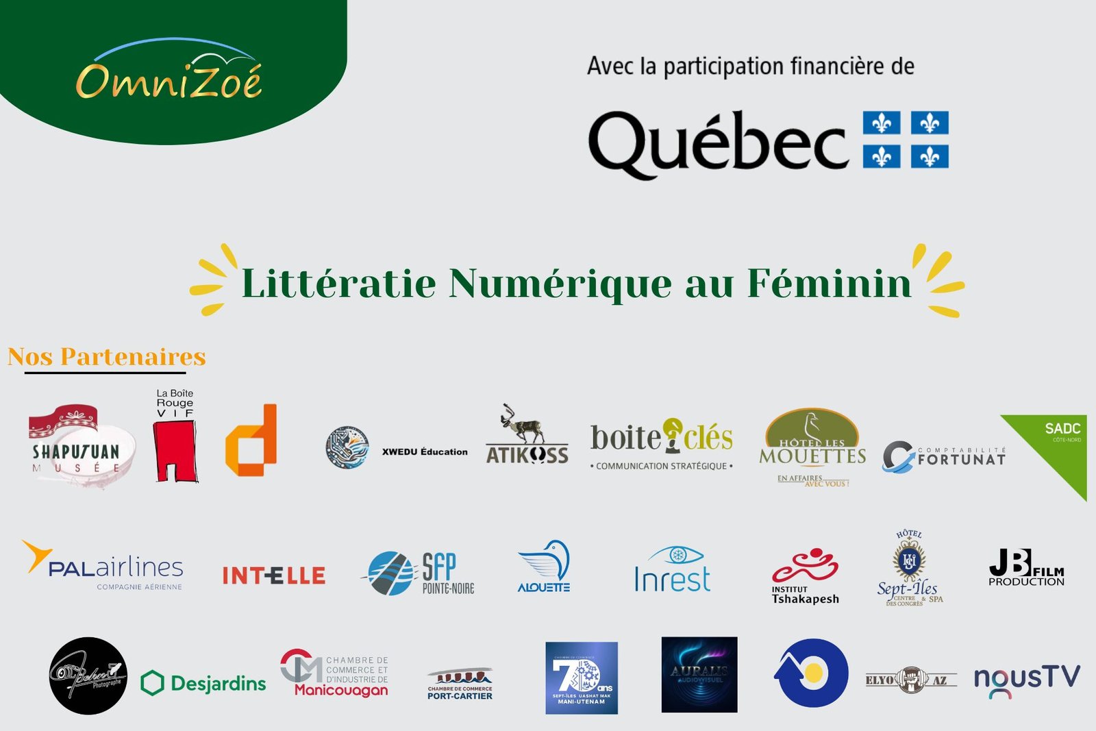Merci à nos partenaires et commanditaires : ensemble, nous avons fait briller la Littératie numérique au féminin
